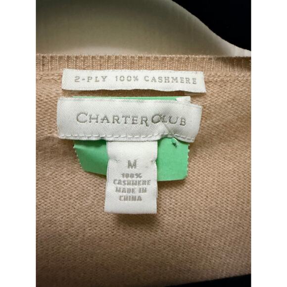 Charter Club 100% Cashmere Argyle Sweater Beige Tan Medium - Picture 3 of 8